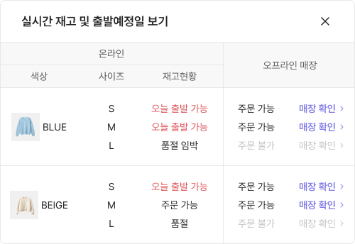 매장별 실시간 재고 현황